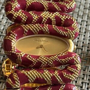 Roberto Cavalli Gold and Burgundy Snake Watch